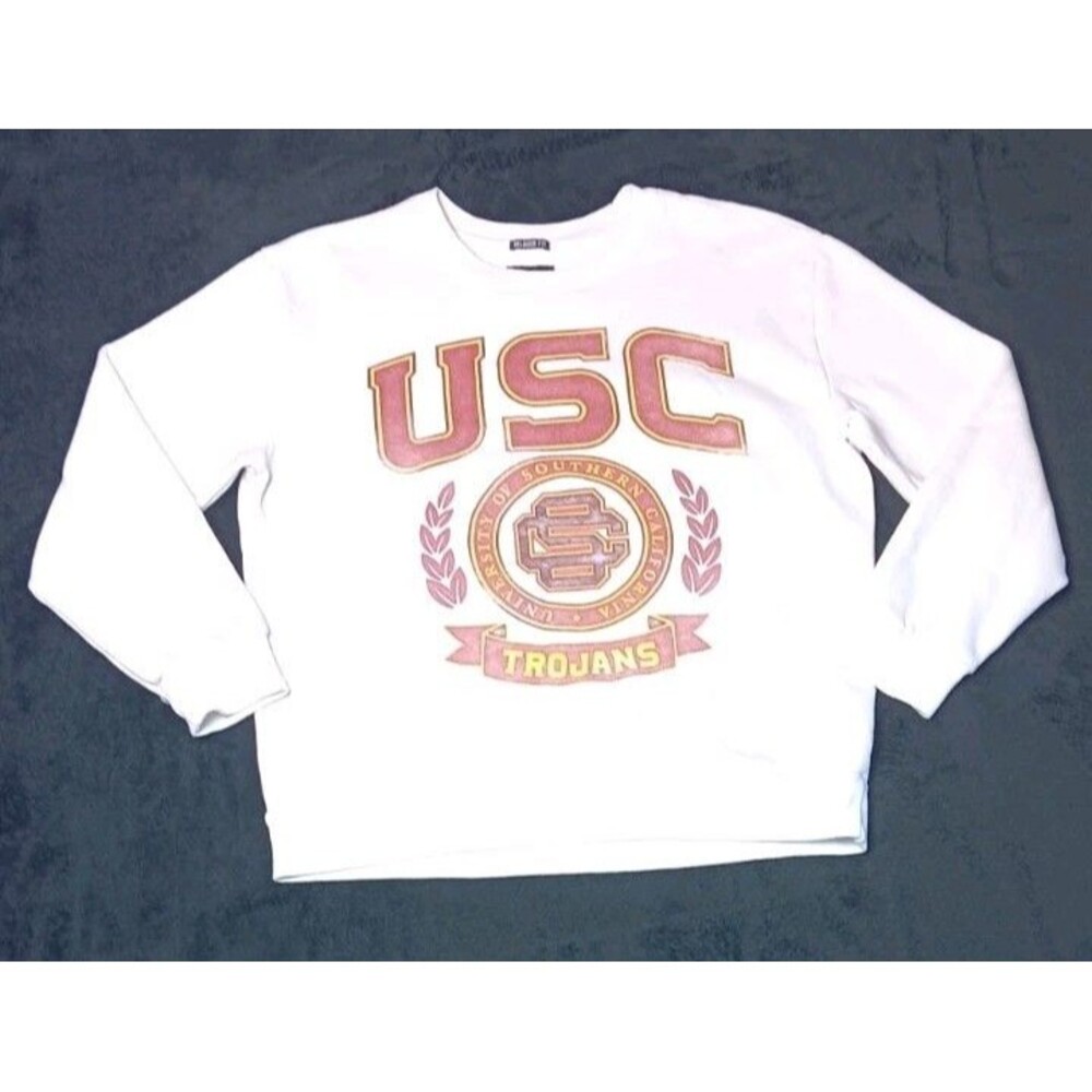 Hollister Blue 4 USC Trojans Relaxed Fit Pullover Sweatshirt M White Boxy Retro